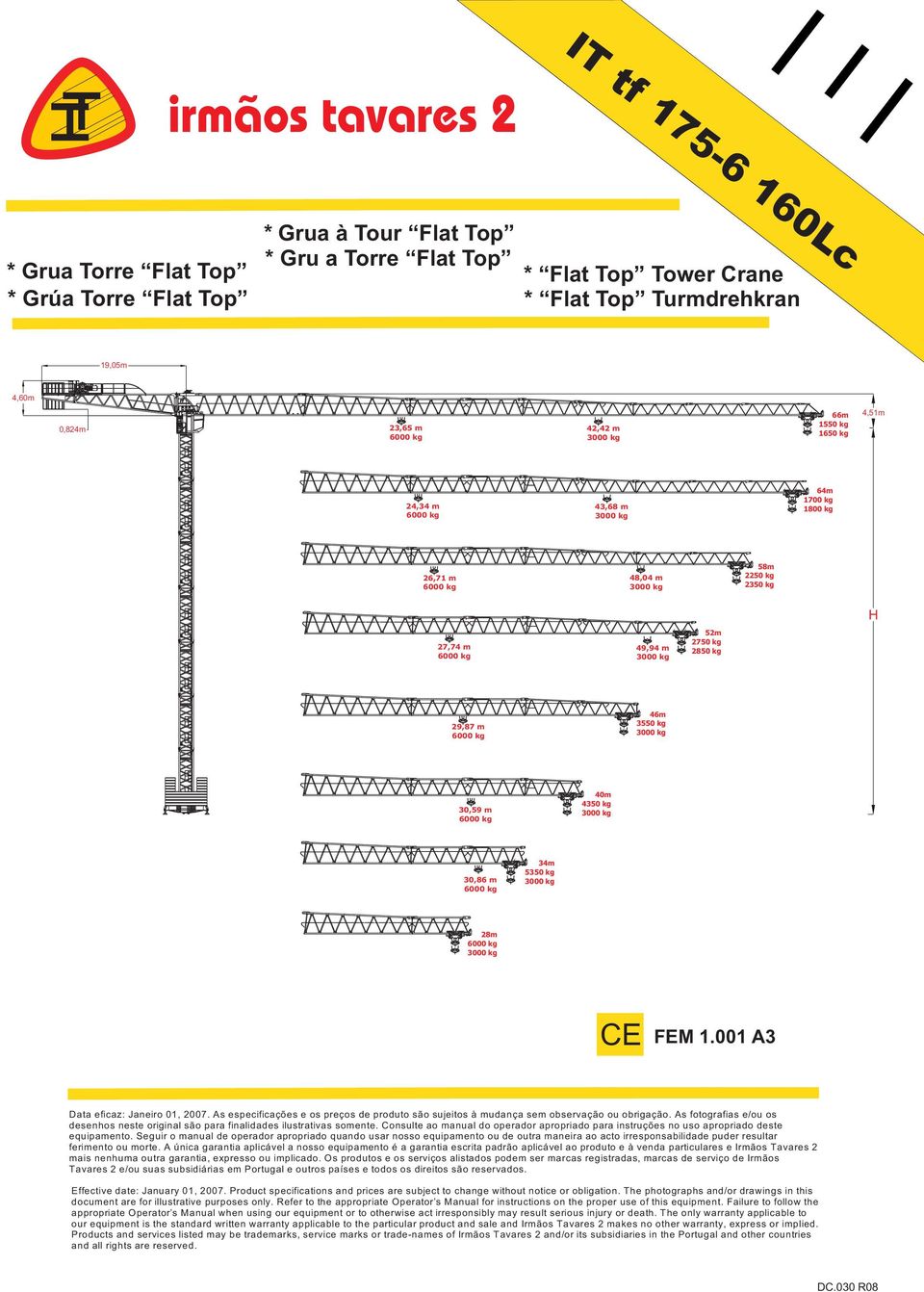 4350 kg 3000 kg 30,86 m 34m 5350 kg 3000 kg 28m 3000 kg CE FEM 1.001 A3 Data efcaz: Janero 01, 2007. As especfcações e os preços de produto são sujetos à mudança sem observação ou obrgação.