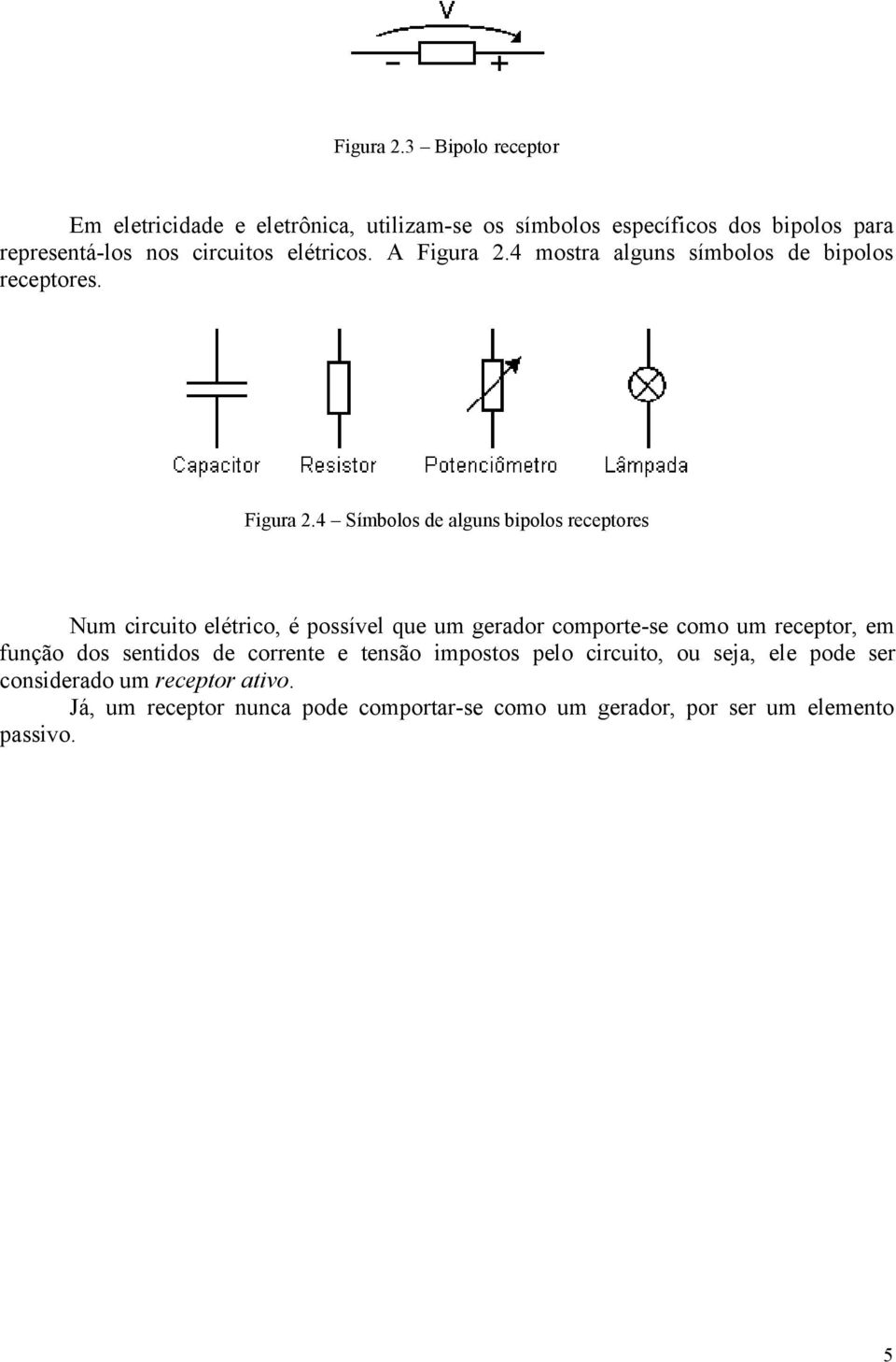 elétricos. A 4 mostra alguns símbolos de bipolos receptores.