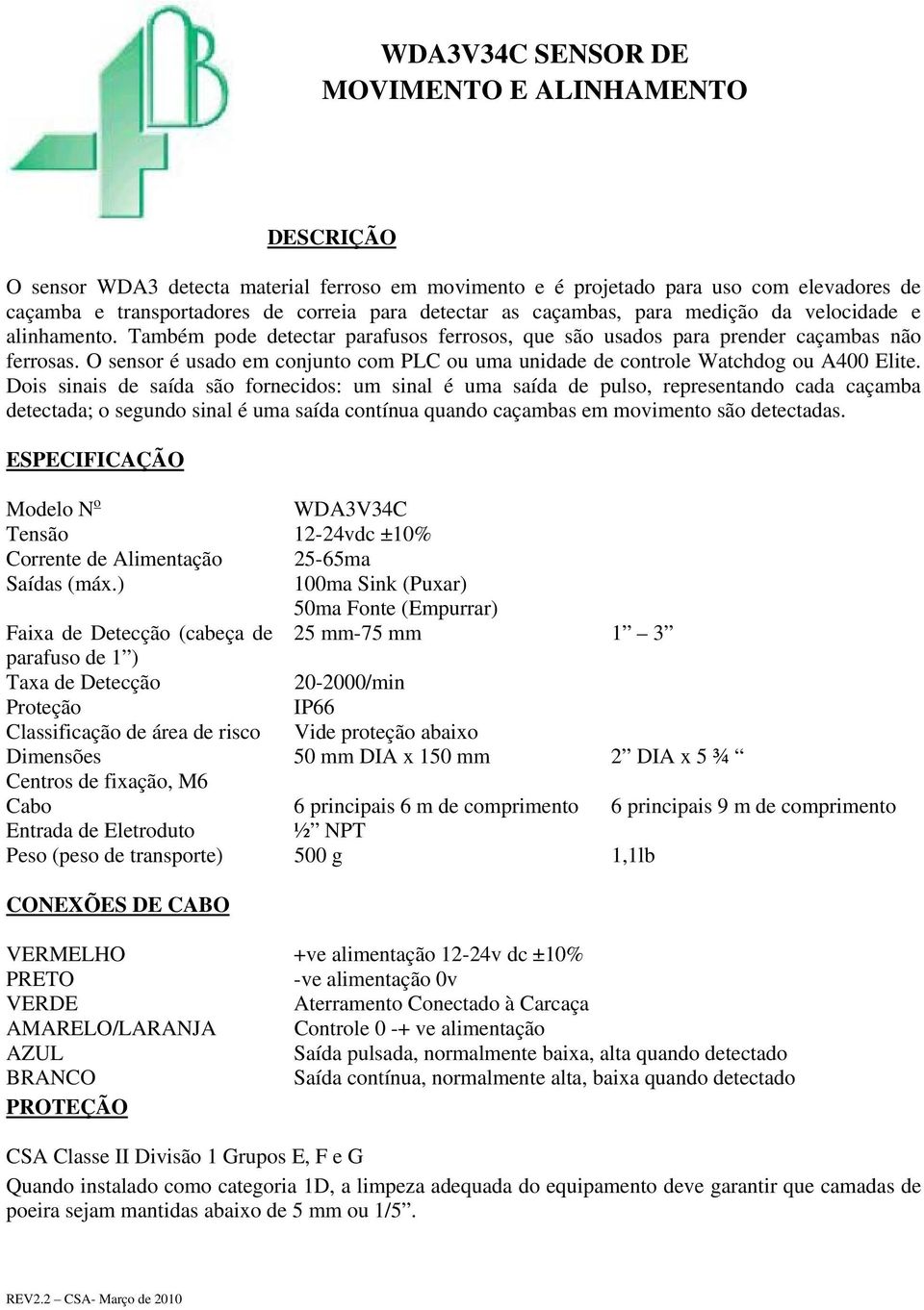 O sensor é usado em conjunto com PLC ou uma unidade de controle Watchdog ou A400 Elite.