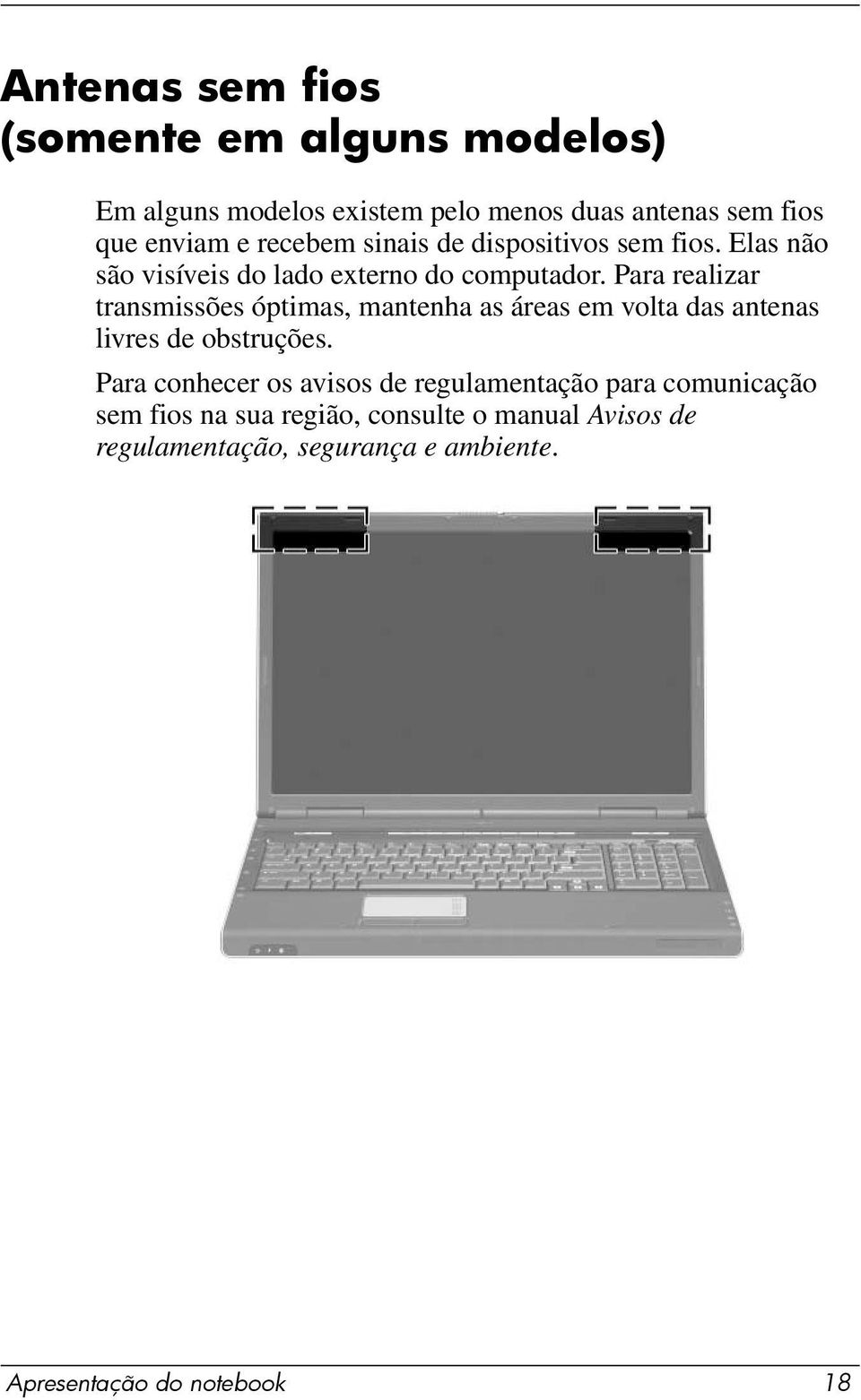 Para realizar transmissões óptimas, mantenha as áreas em volta das antenas livres de obstruções.