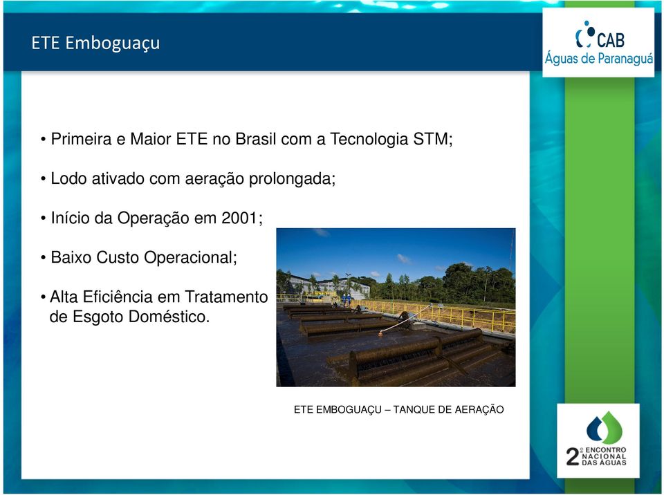 da Operação em 2001; Baixo Custo Operacional; Alta