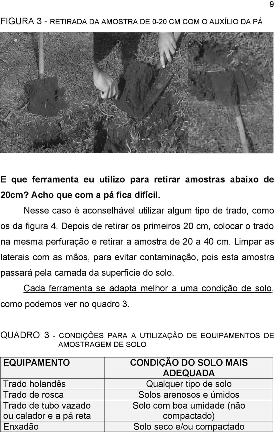 Limpar as laterais com as mãos, para evitar contaminação, pois esta amostra passará pela camada da superfície do solo.