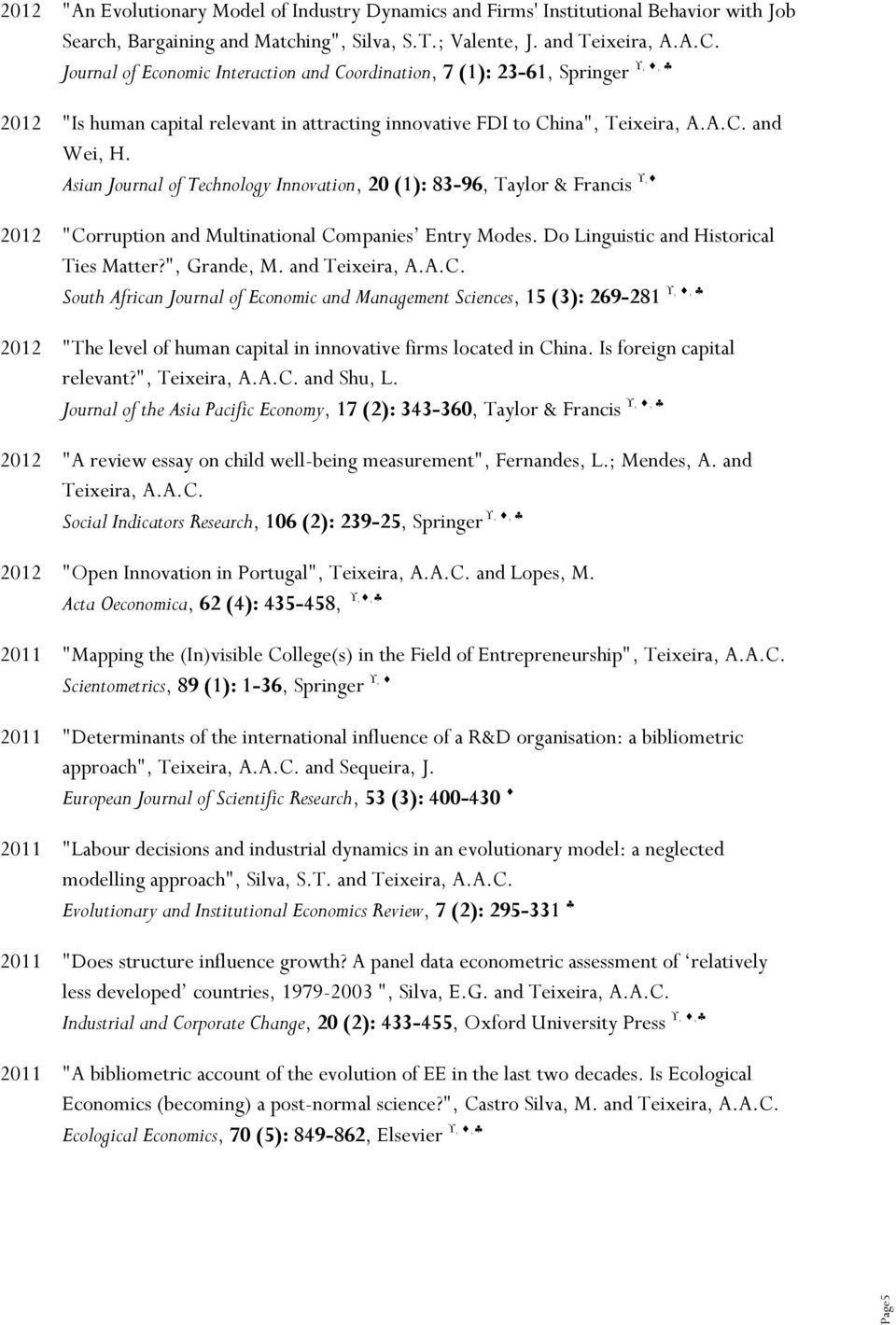 Asian Journal of Technology Innovation, 20 (1): 83-96, Taylor & Francis, 2012 "Corruption and Multinational Companies Entry Modes. Do Linguistic and Historical Ties Matter?", Grande, M.