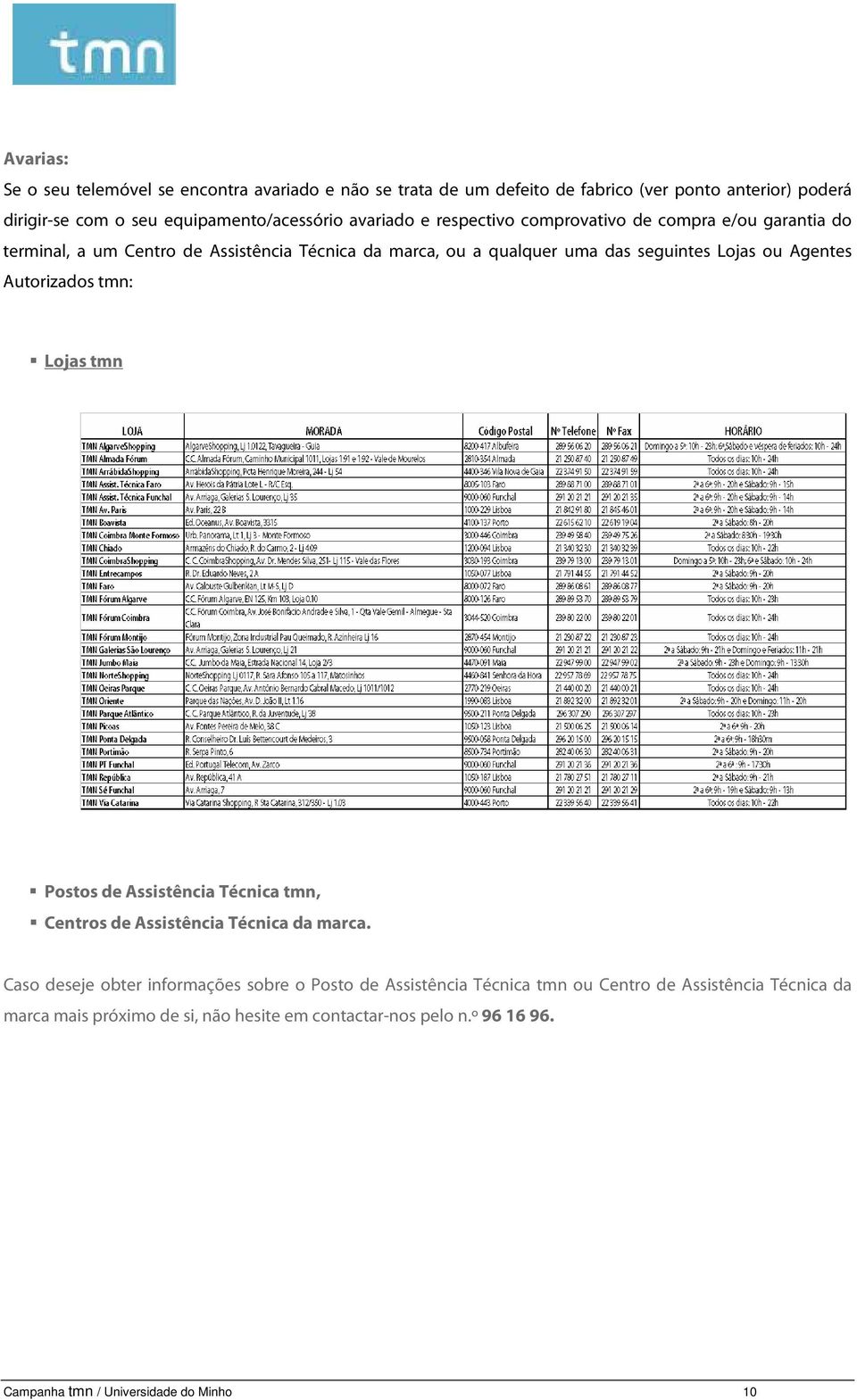 Agentes Autorizados tmn: Lojas tmn Postos de Assistência Técnica tmn, Centros de Assistência Técnica da marca.