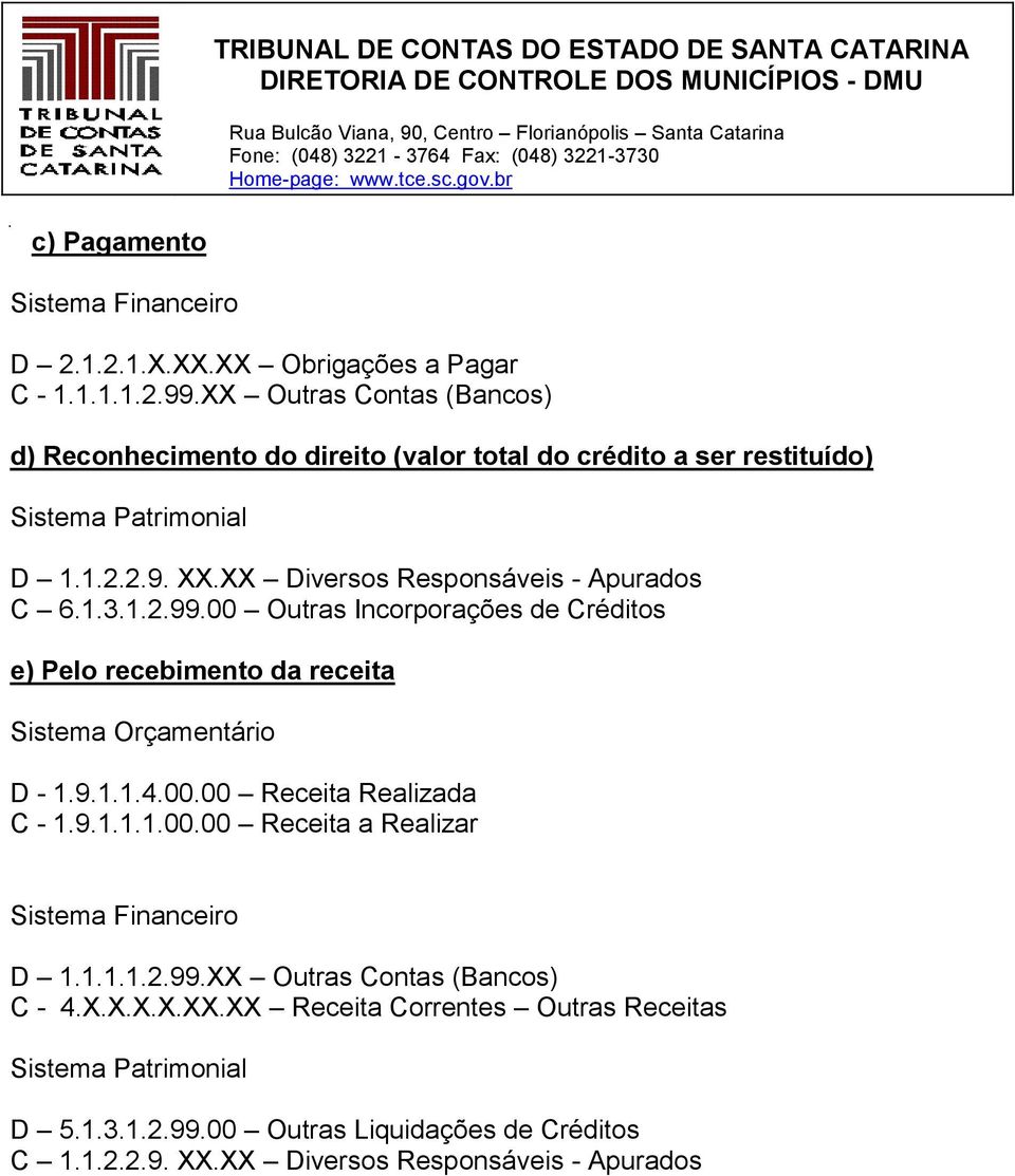 XX Diversos Responsáveis - Apurados C 6.1.3.1.2.99.00 Outras Incorporações de Créditos e) Pelo recebimento da receita Sistema Orçamentário D - 1.9.1.1.4.00.00 Receita Realizada C - 1.