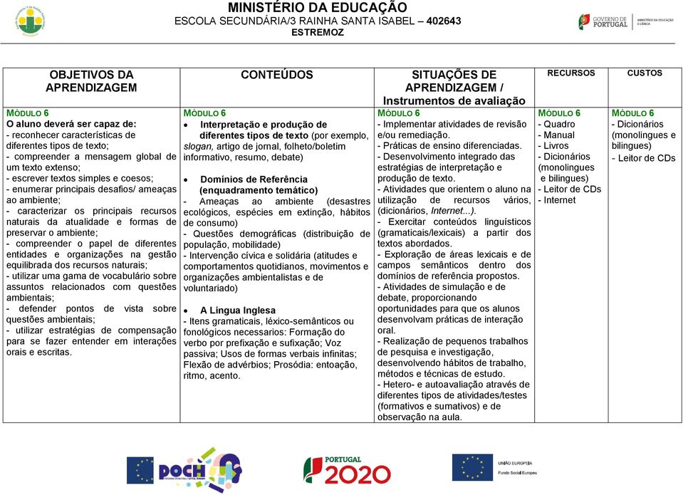 recursos naturais; assuntos relacionados com questões ambientais; - defender pontos de vista sobre questões ambientais; - utilizar estratégias de compensação para se fazer entender em interações