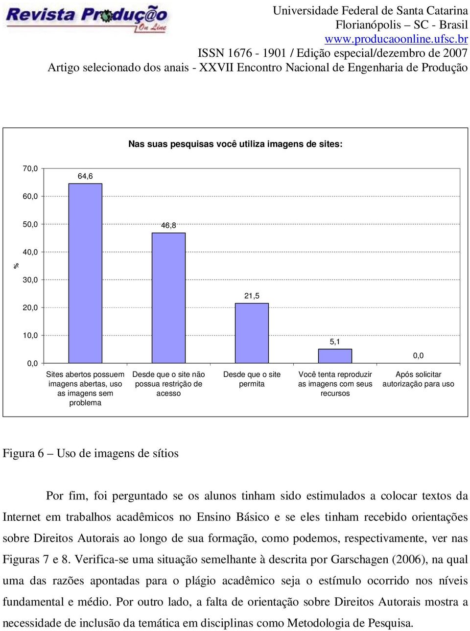 perguntado se os alunos tinham sido estimulados a colocar textos da Internet em trabalhos acadêmicos no Ensino Básico e se eles tinham recebido orientações sobre Direitos Autorais ao longo de sua