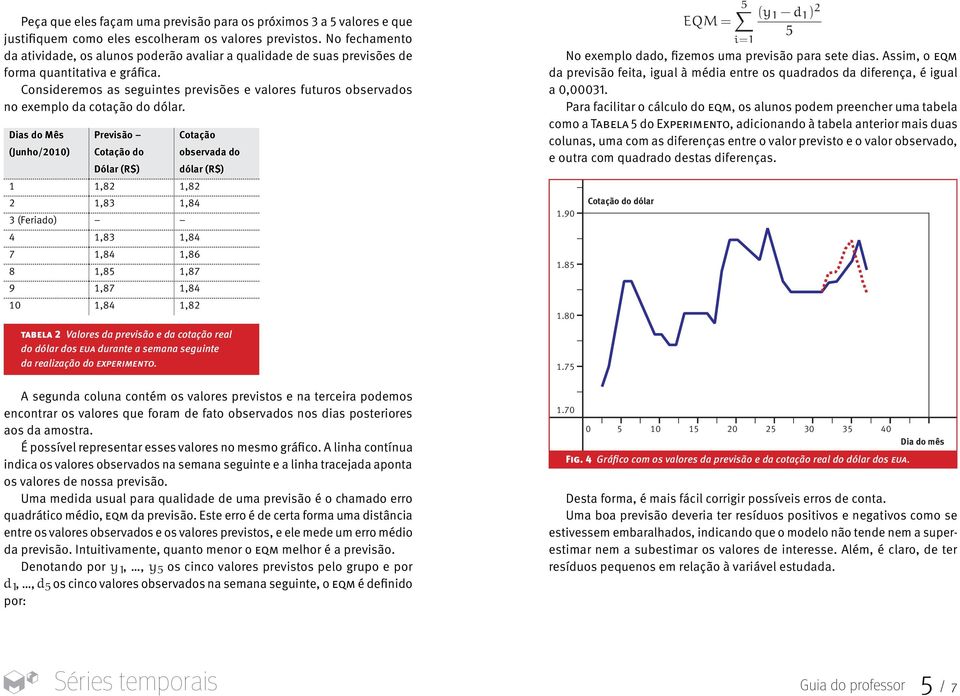 Consideremos as seguintes previsões e valores futuros observados no exemplo da cotação do dólar.