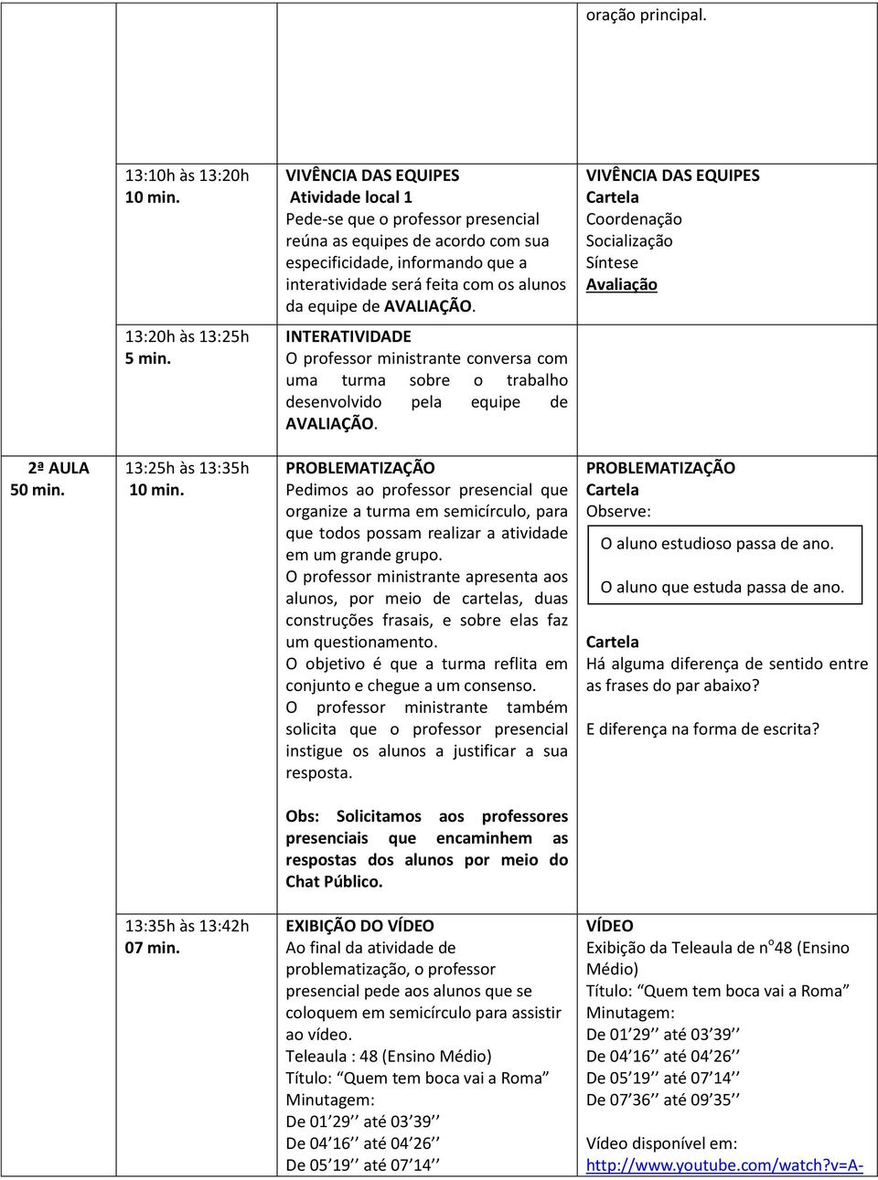 AVALIAÇÃO. VIVÊNCIA DAS EQUIPES Coordenação Socialização Síntese Avaliação 13:20h às 13:25h 5 min.