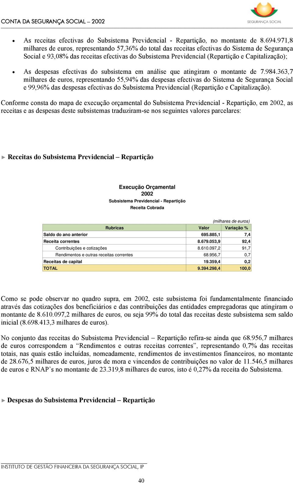 As despesas efectivas do subsistema em análise que atingiram o montante de 7.984.