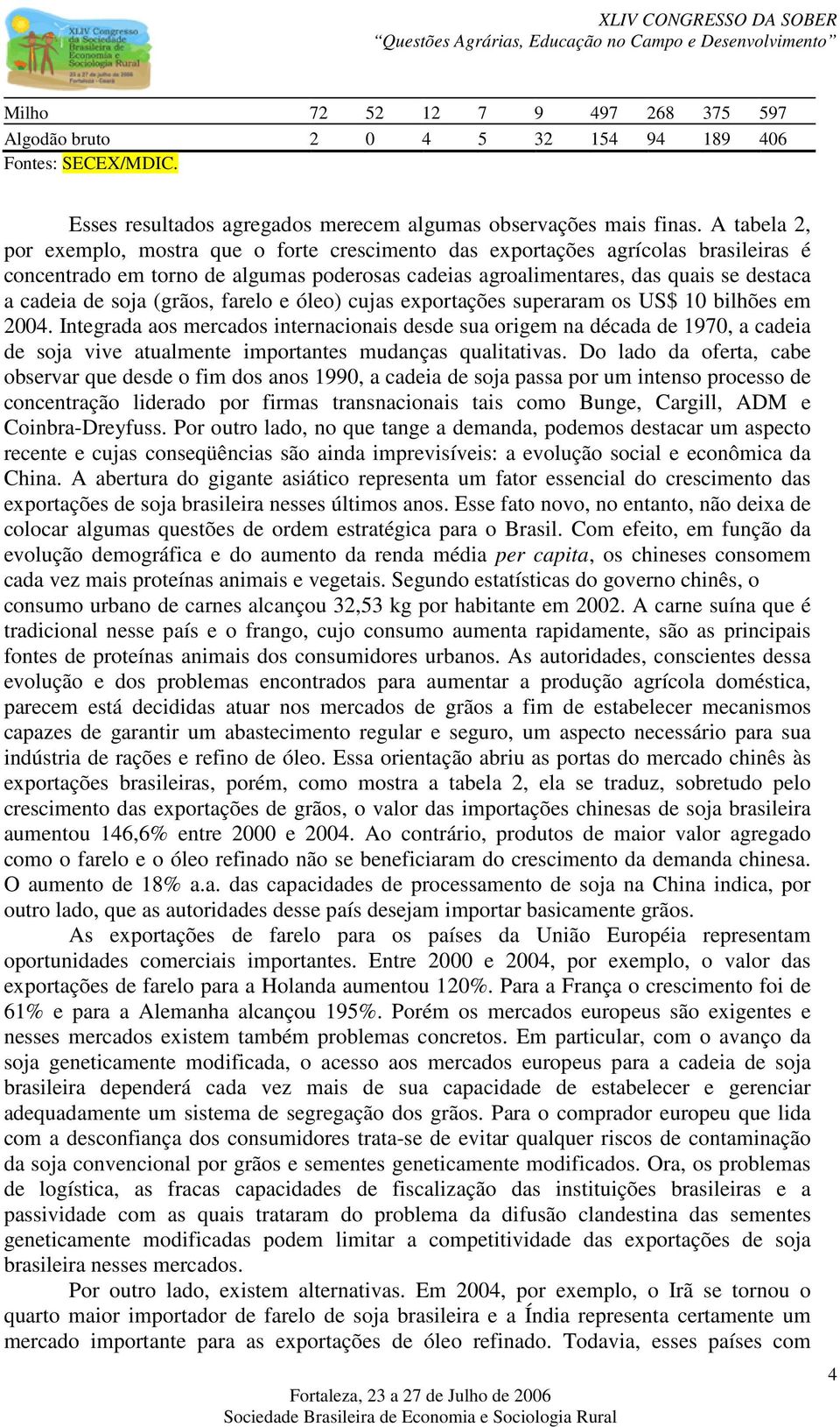 soja (grãos, farelo e óleo) cujas exportações superaram os US$ 10 bilhões em 2004.