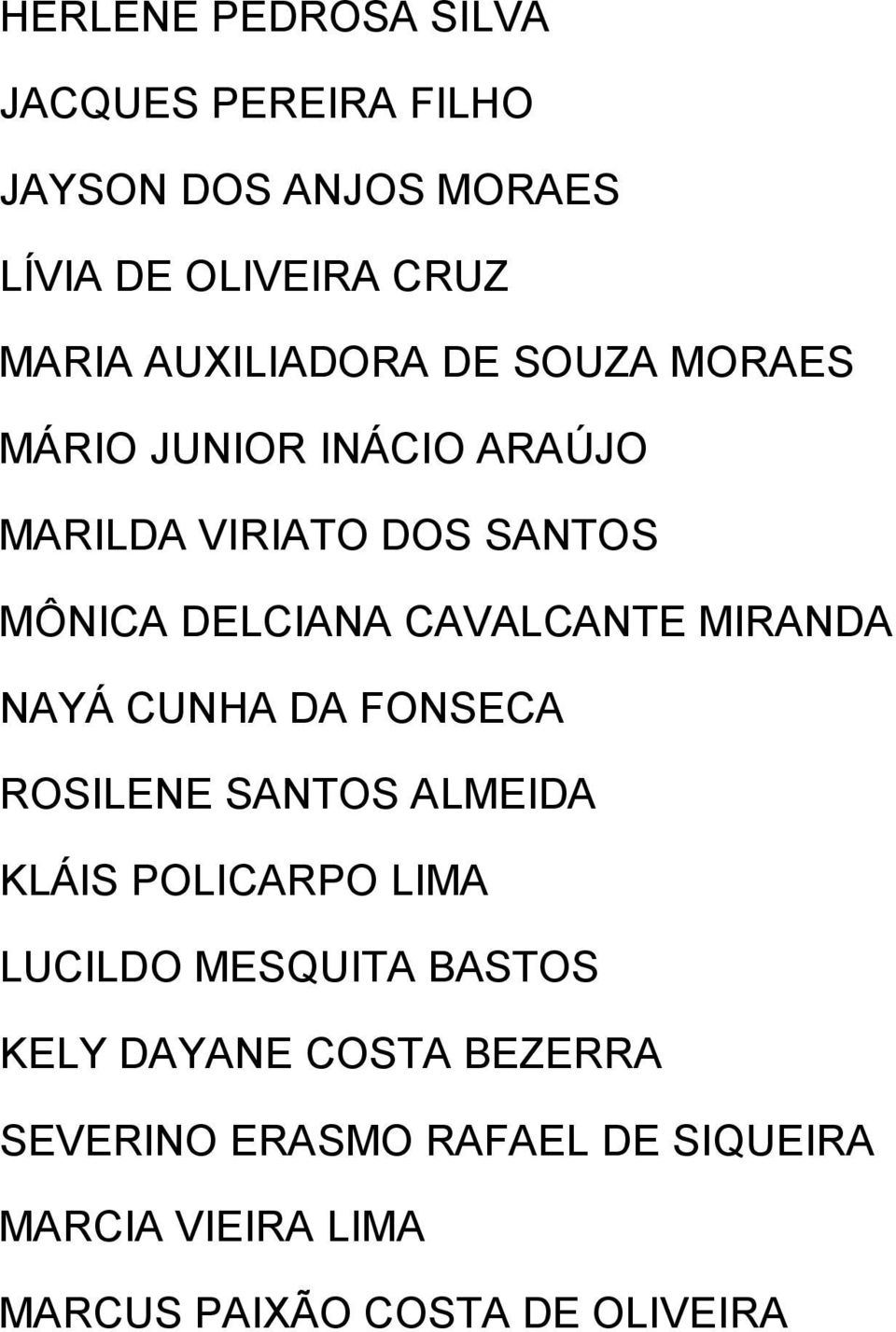 CAVALCANTE MIRANDA NAYÁ CUNHA DA FONSECA ROSILENE SANTOS ALMEIDA KLÁIS POLICARPO LIMA LUCILDO MESQUITA