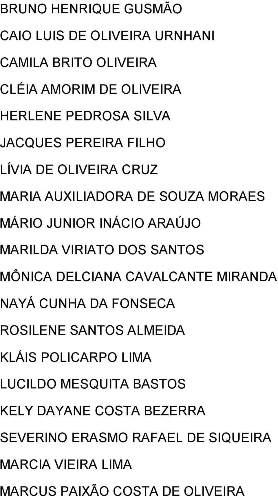 DOS SANTOS MÔNICA DELCIANA CAVALCANTE MIRANDA NAYÁ CUNHA DA FONSECA ROSILENE SANTOS ALMEIDA KLÁIS POLICARPO LIMA LUCILDO