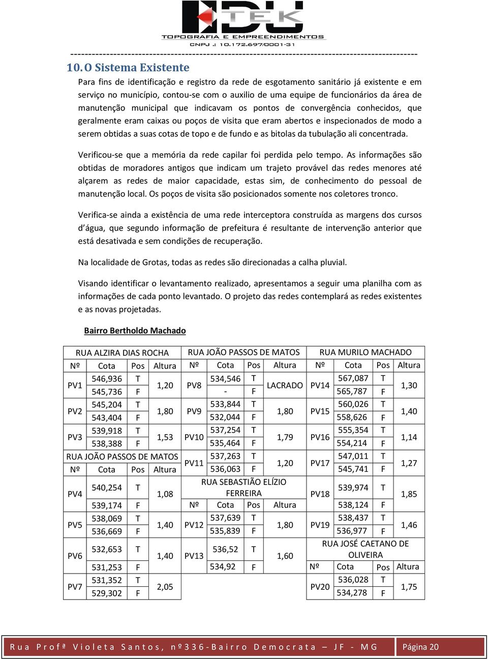 de fundo e as bitolas da tubulação ali concentrada. Verificou-se que a memória da rede capilar foi perdida pelo tempo.