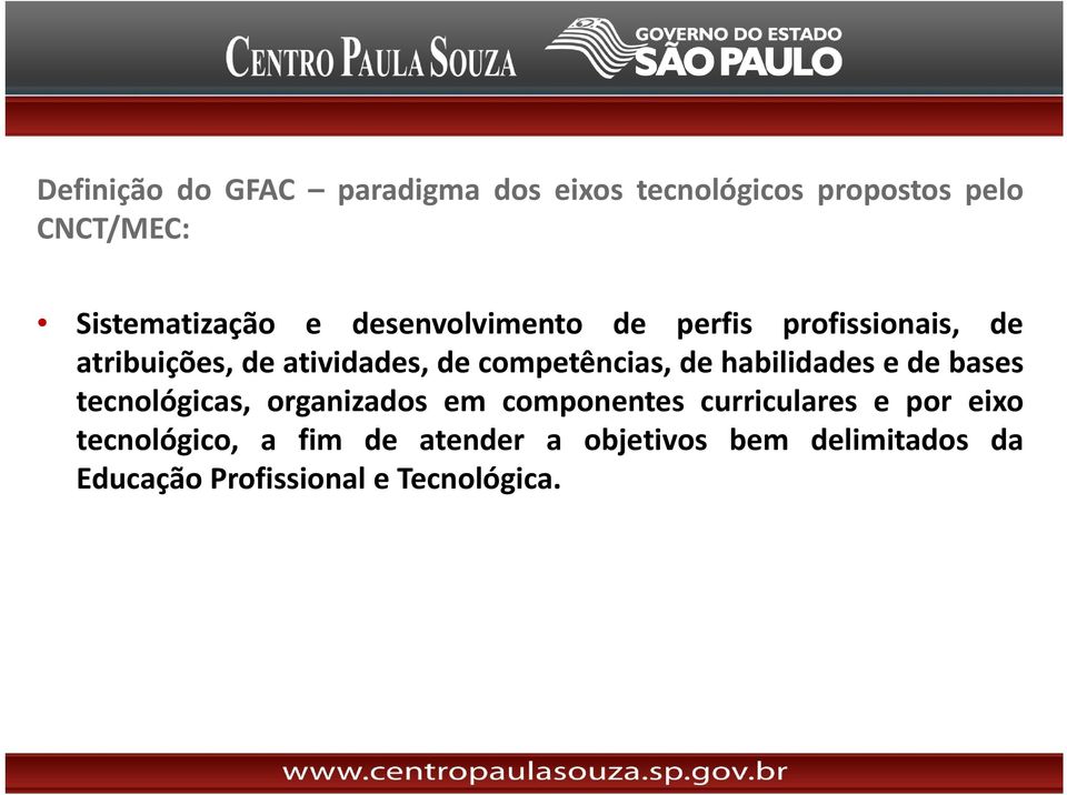 habilidades e de bases tecnológicas, organizados em componentes curriculares e por eixo