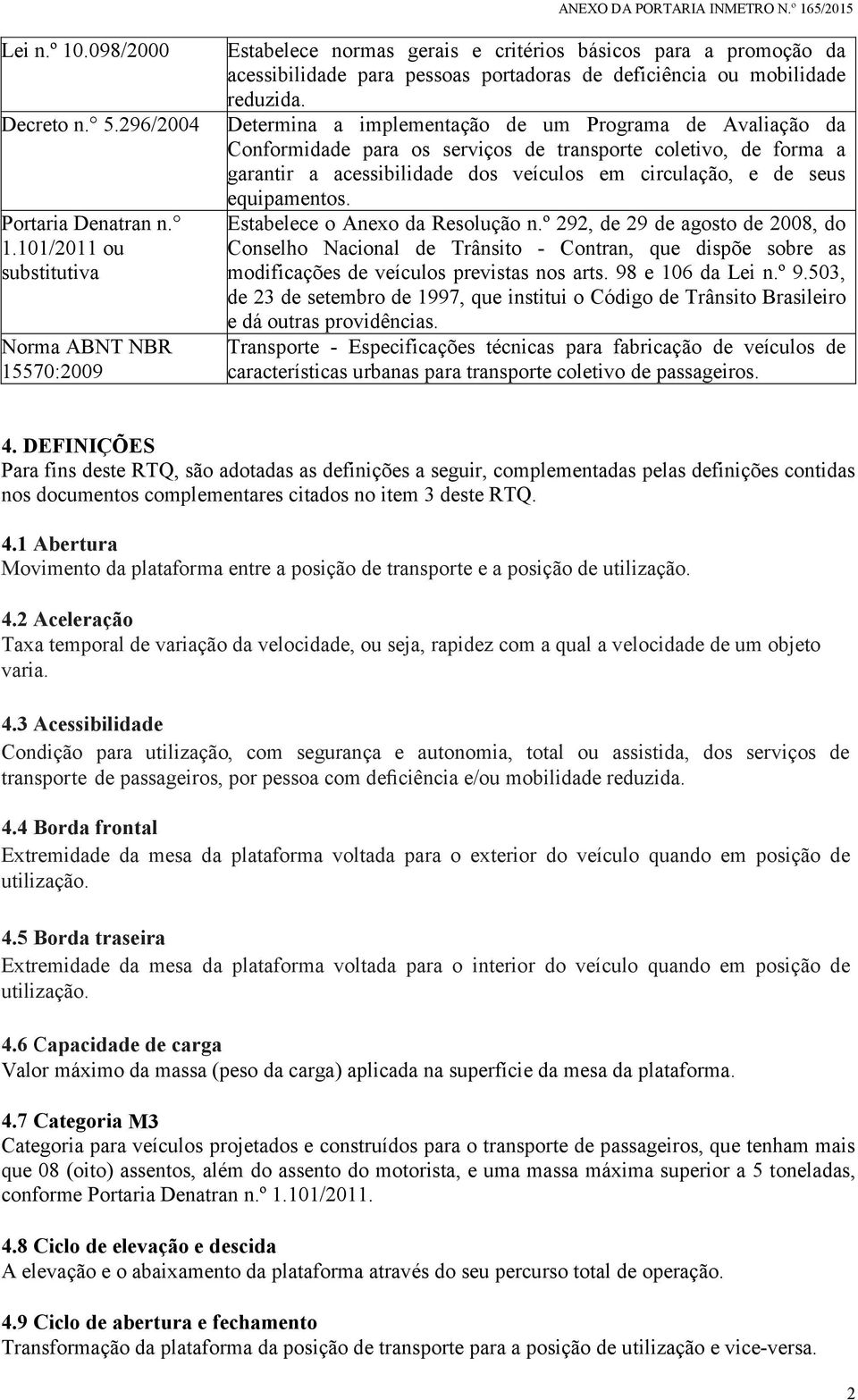 101/2011 ou substitutiva Norma ABNT NBR 15570:2009 Estabelece normas gerais e critérios básicos para a promoção da acessibilidade para pessoas portadoras de deficiência ou mobilidade reduzida.