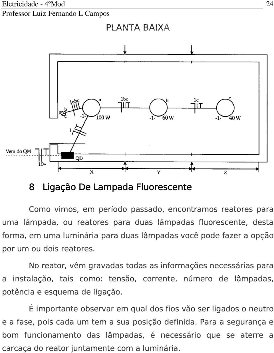 No reator, vêm gravadas todas as informações necessárias para a instalação, tais como: tensão, corrente, número de lâmpadas, potência e esquema de ligação.