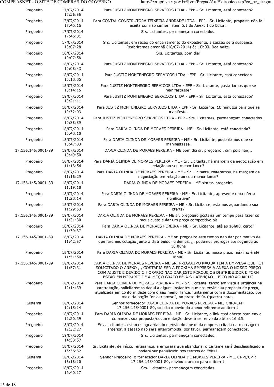 156.145/0001-89 18/07/2014 11:42:57 11:51:50 17.156.145/0001-89 18/07/2014 11:57:31 12:14:39 Sistema 18/07/2014 12:15:14 12:20:39 12:32:27 14:53:57 15:36:32 Sistema 18/07/2014 16:18:10 16:40:17 Para JUSTIZ MONTENEGRO SERVICOS LTDA - EPP - Sr.