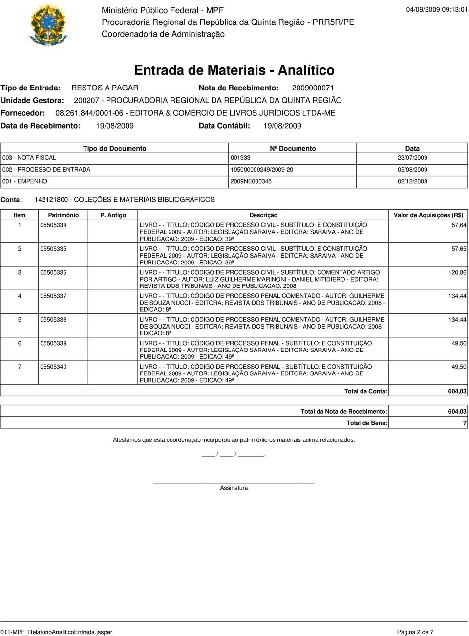 CONSTITUIÇÃO FEDERAL 2009 - AUTOR: LEGISLAÇÃO SARAIVA - EDITORA: SARAIVA - ANO DE PUBLICACAO: 2009 - EDICAO: 39ª 3 05505336 LIVRO - - TÍTULO: CÓDIGO DE PROCESSO CIVIL - SUBTÍTULO: COMENTADO ARTIGO