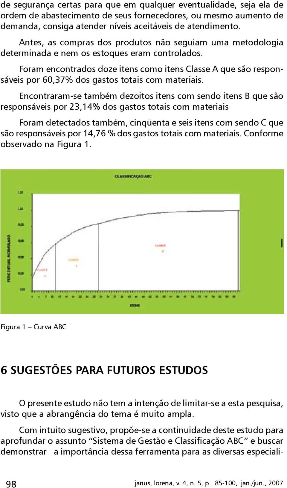 Foram encontrados doze itens como itens Classe A que são responsáveis por 60,37% dos gastos totais com materiais.