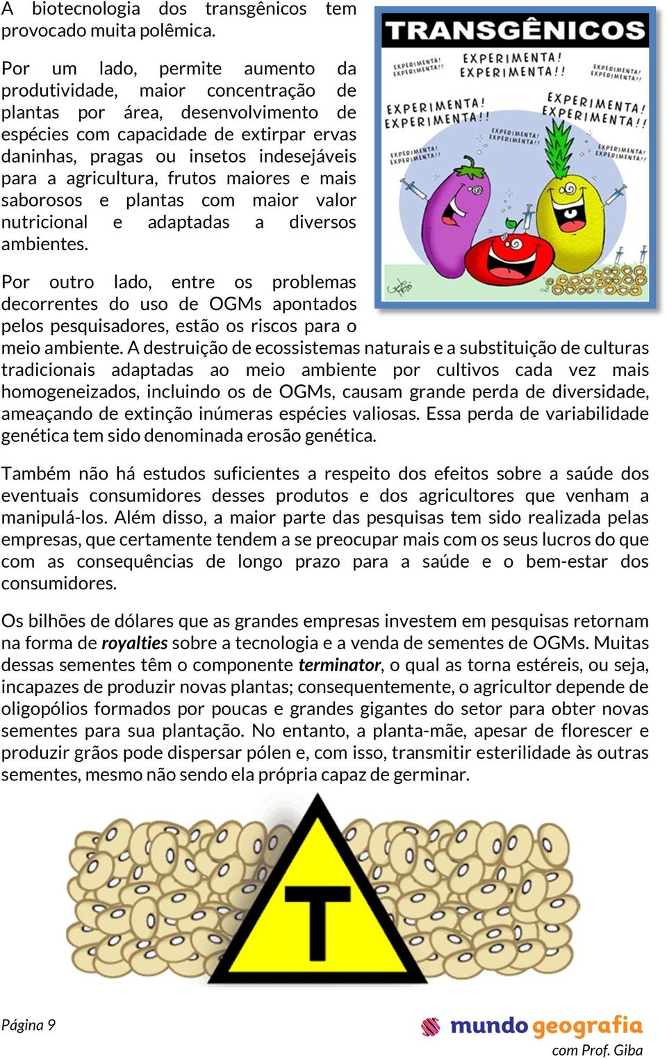 agricultura, frutos maiores e mais saborosos e plantas com maior valor nutricional e adaptadas a diversos ambientes.