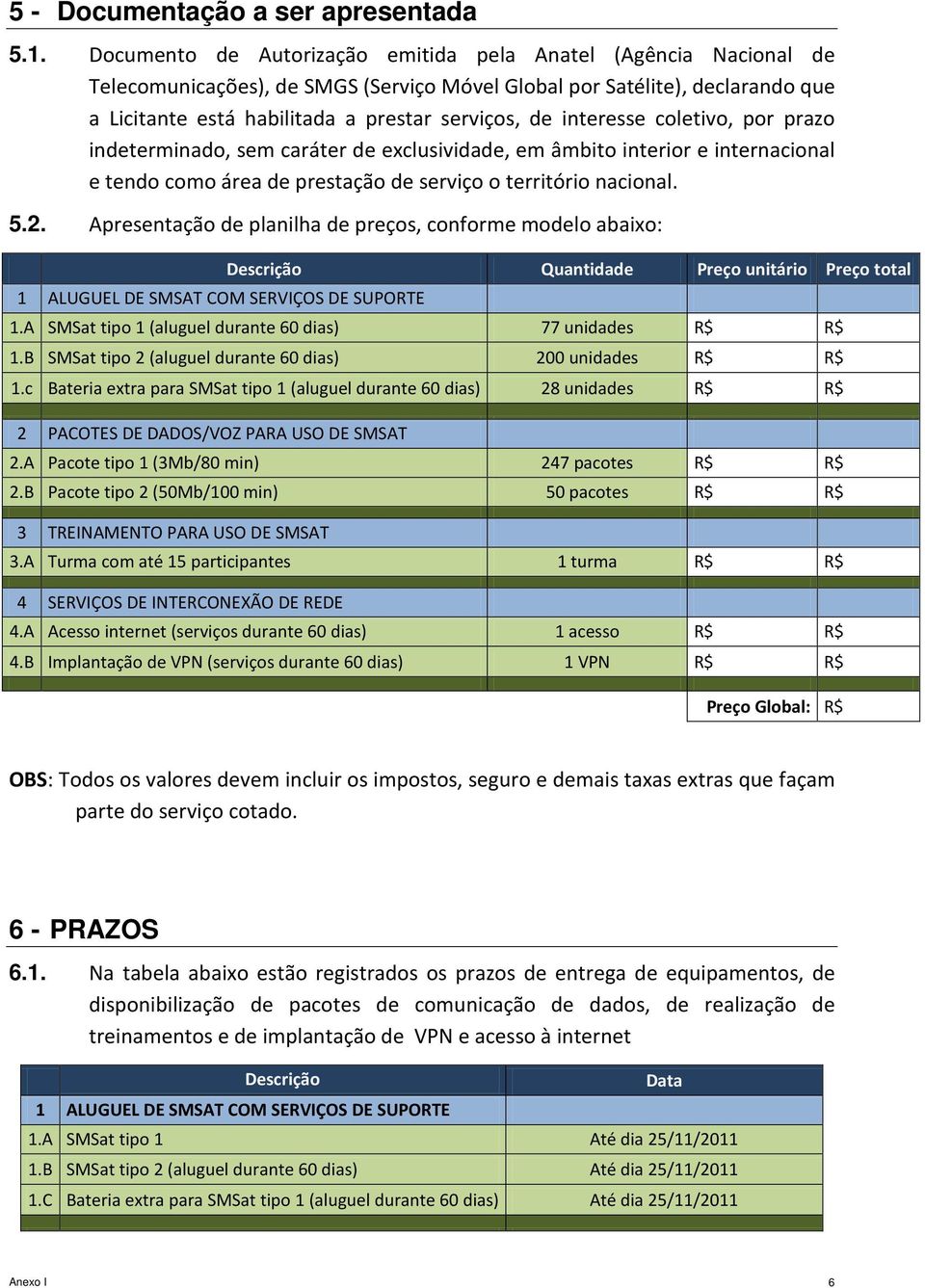 interesse coletivo, por prazo indeterminado, sem caráter de exclusividade, em âmbito interior e internacional e tendo como área de prestação de serviço o território nacional. 5.2.