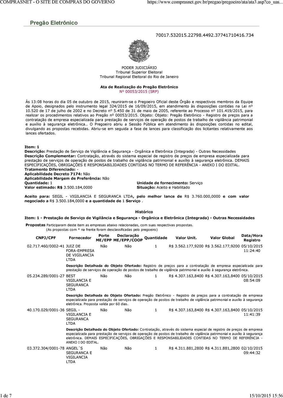 reuniram-se o Pregoeiro Oficial deste Órgão e respectivos membros da Equipe de Apoio, designados pelo instrumento legal 324/2015 de 16/09/2015, em atendimento às disposições contidas na Lei nº 10.