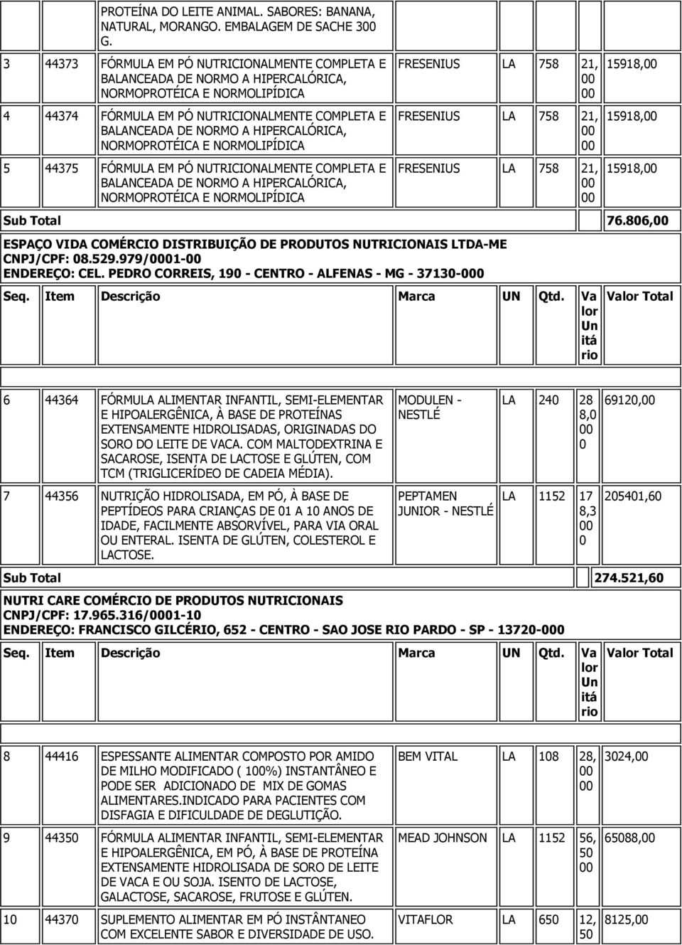 HIPERCALÓRICA, NORMOPROTÉICA E NORMOLIPÍDICA 5 44375 FÓRMULA EM PÓ NUTRICIONALMENTE COMPLETA E BALANCEADA DE NORMO A HIPERCALÓRICA, NORMOPROTÉICA E NORMOLIPÍDICA FRESENIUS LA 758 21, FRESENIUS LA 758