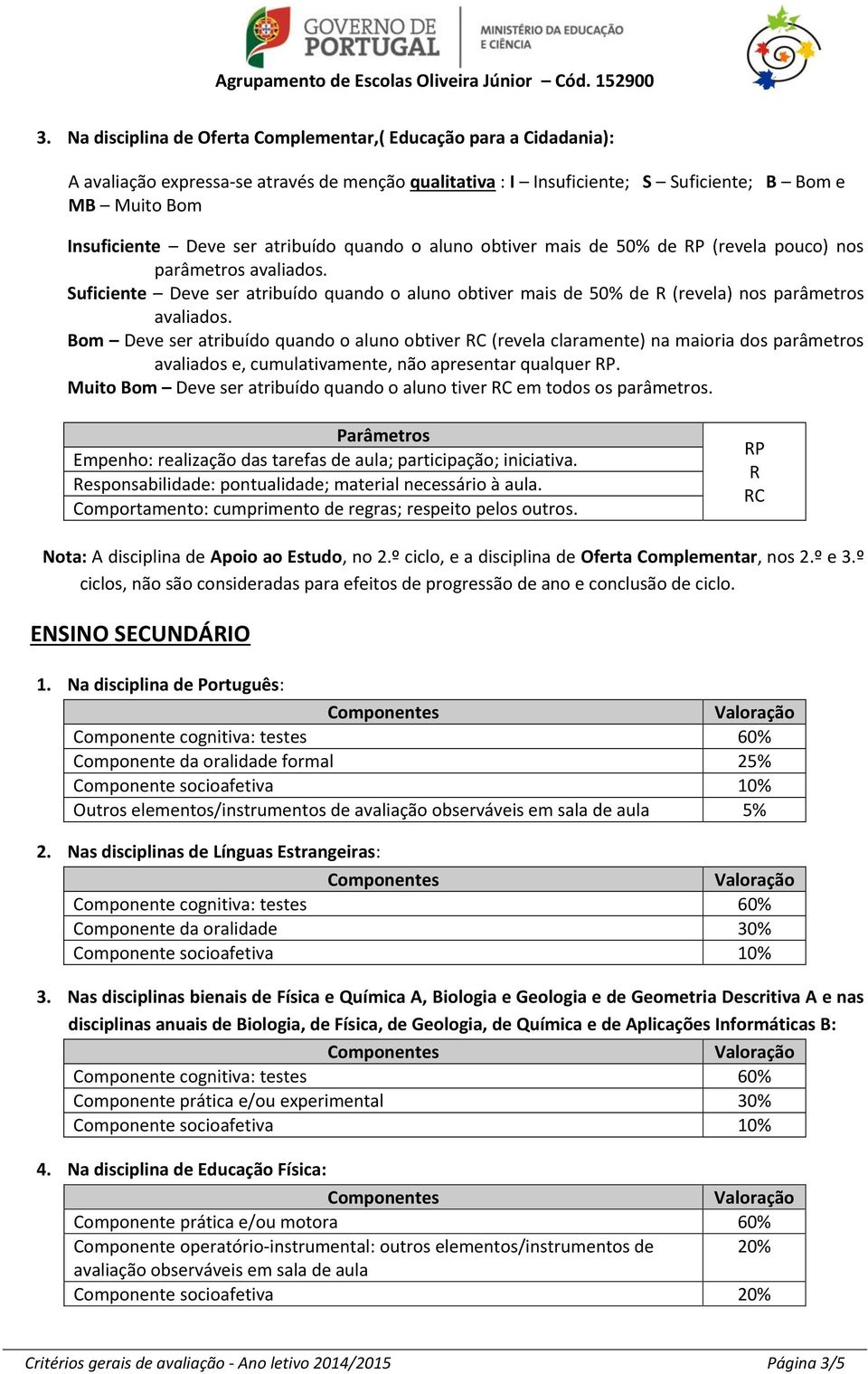 Bom Deve ser atribuído quando o aluno obtiver RC (revela claramente) na maioria dos parâmetros avaliados e, cumulativamente, não apresentar qualquer RP.