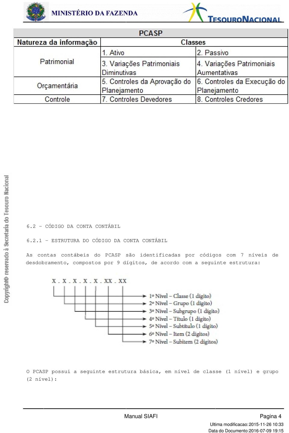 compostos por 9 dígitos, de acordo com a seguinte estrutura: O PCASP possui a