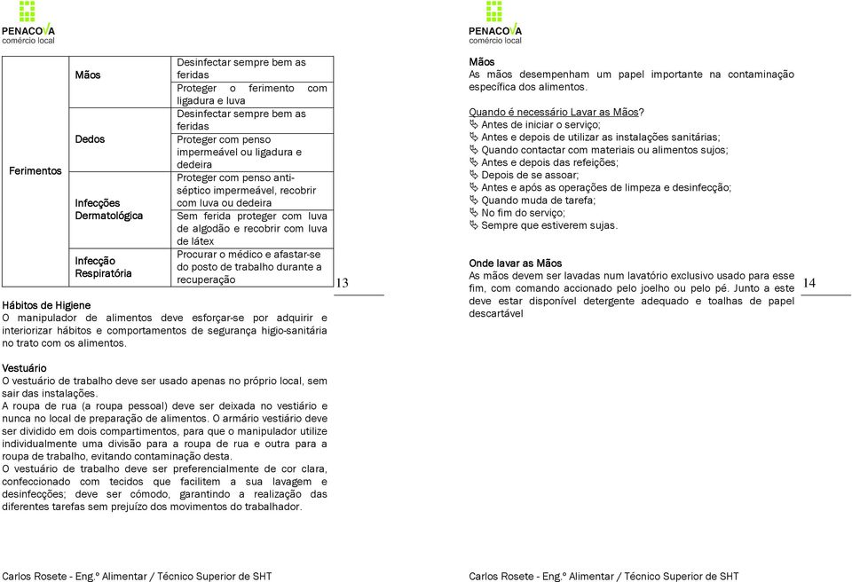 afastar-se do posto de trabalho durante a recuperação Hábitos de Higiene O manipulador de alimentos deve esforçar-se por adquirir e interiorizar hábitos e comportamentos de segurança higio-sanitária