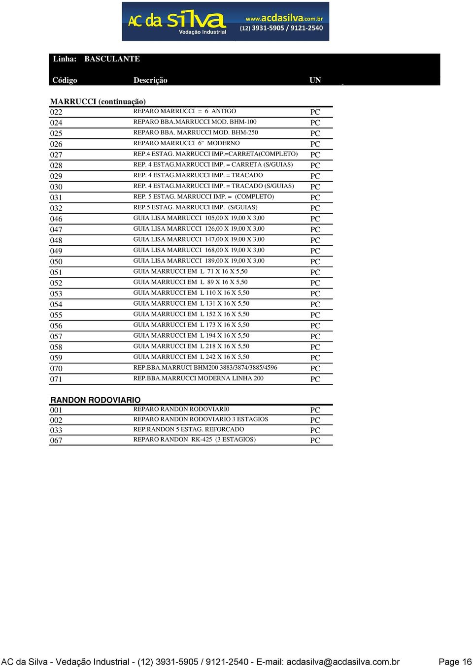 MARRUCCI IMP. = CARRETA (S/GUIAS) PC 129,796 8 029 REP. 4 ESTAG.MARRUCCI IMP. = TRACADO PC 198,222 8 030 REP. (COMPLETO) 4 ESTAG.MARRUCCI IMP. = TRACADO (S/GUIAS) PC 109,020 8 031 REP. 5 ESTAG.