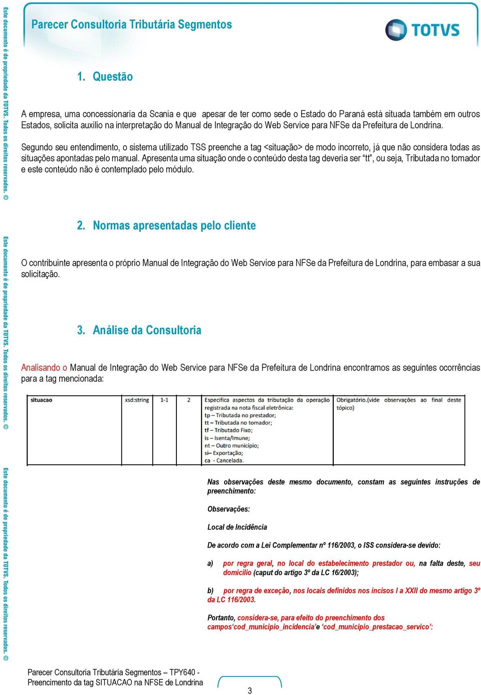 Segundo seu entendimento, o sistema utilizado TSS preenche a tag <situação> de modo incorreto, já que não considera todas as situações apontadas pelo manual.