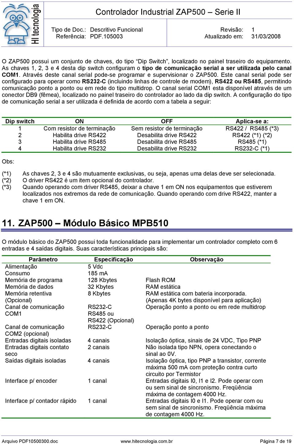 Este canal serial pode ser configurado para operar como RS232-C (incluindo linhas de controle de modem), RS422 ou RS485, permitindo comunicação ponto a ponto ou em rede do tipo multidrop.