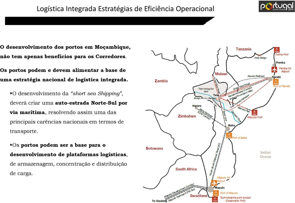 O desenvolvimento da short sea Shipping, deverá criar uma auto-estrada Norte-Sul por via marítima, resolvendo assim uma das principais