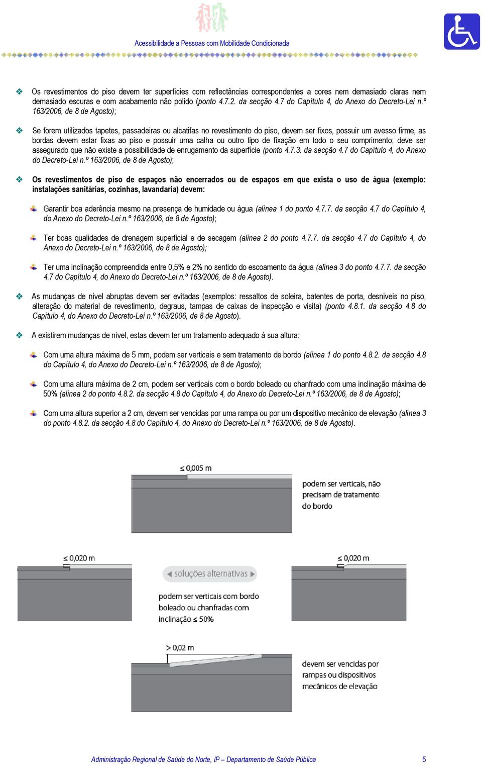 º Se forem utilizados tapetes, passadeiras ou alcatifas no revestimento do piso, devem ser fixos, possuir um avesso firme, as bordas devem estar fixas ao piso e possuir uma calha ou outro tipo de