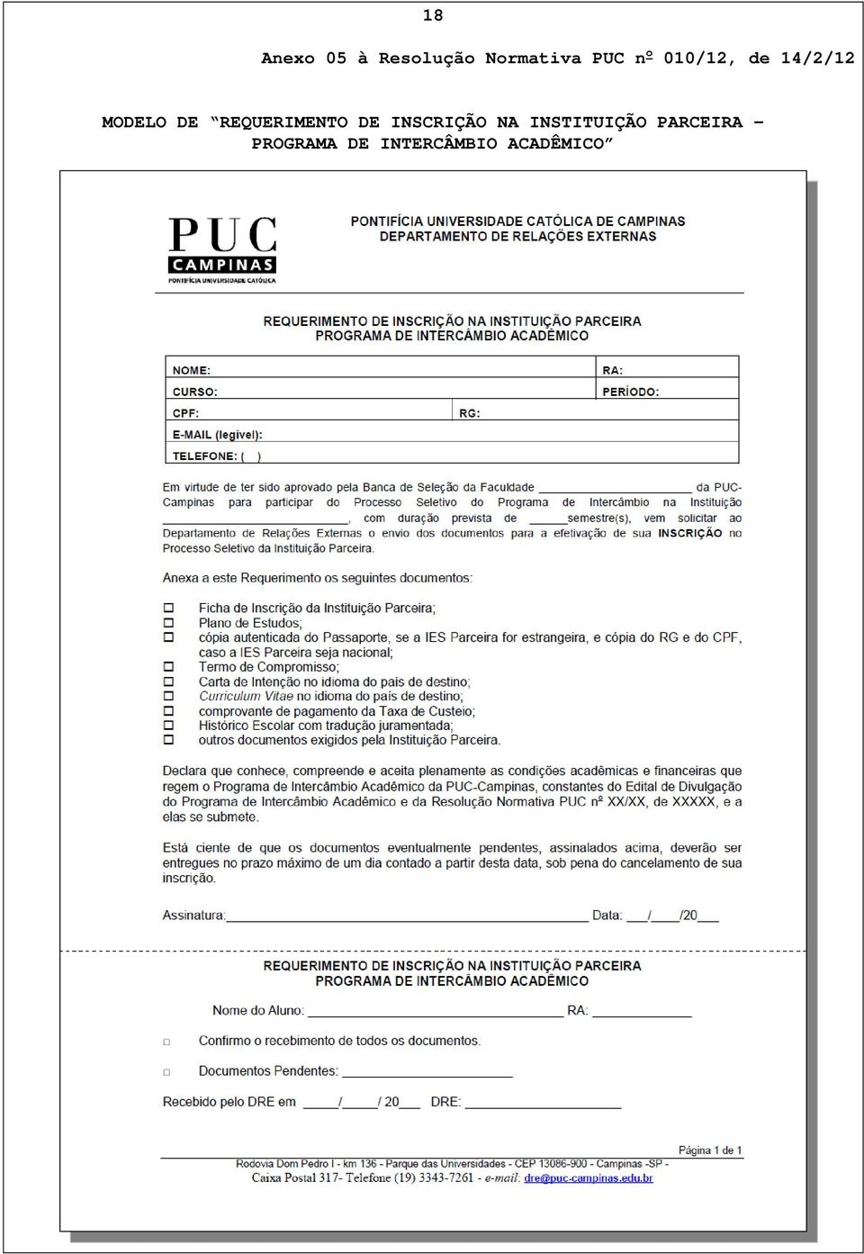 REQUERIMENTO DE INSCRIÇÃO NA