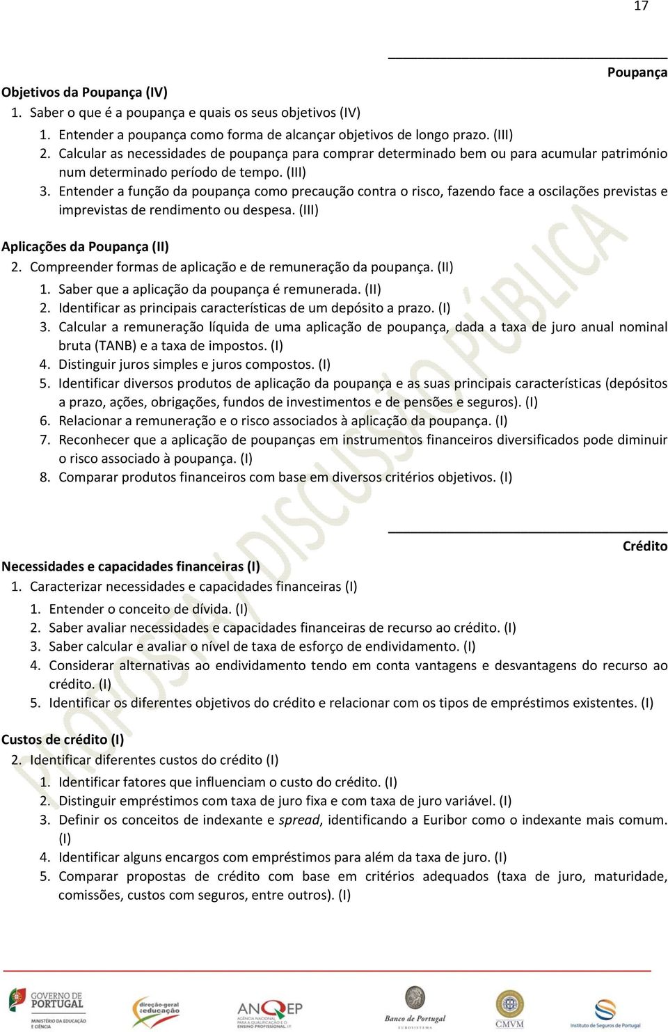 Entender a função da poupança como precaução contra o risco, fazendo face a oscilações previstas e imprevistas de rendimento ou despesa. (III) Aplicações da Poupança (II) 2.