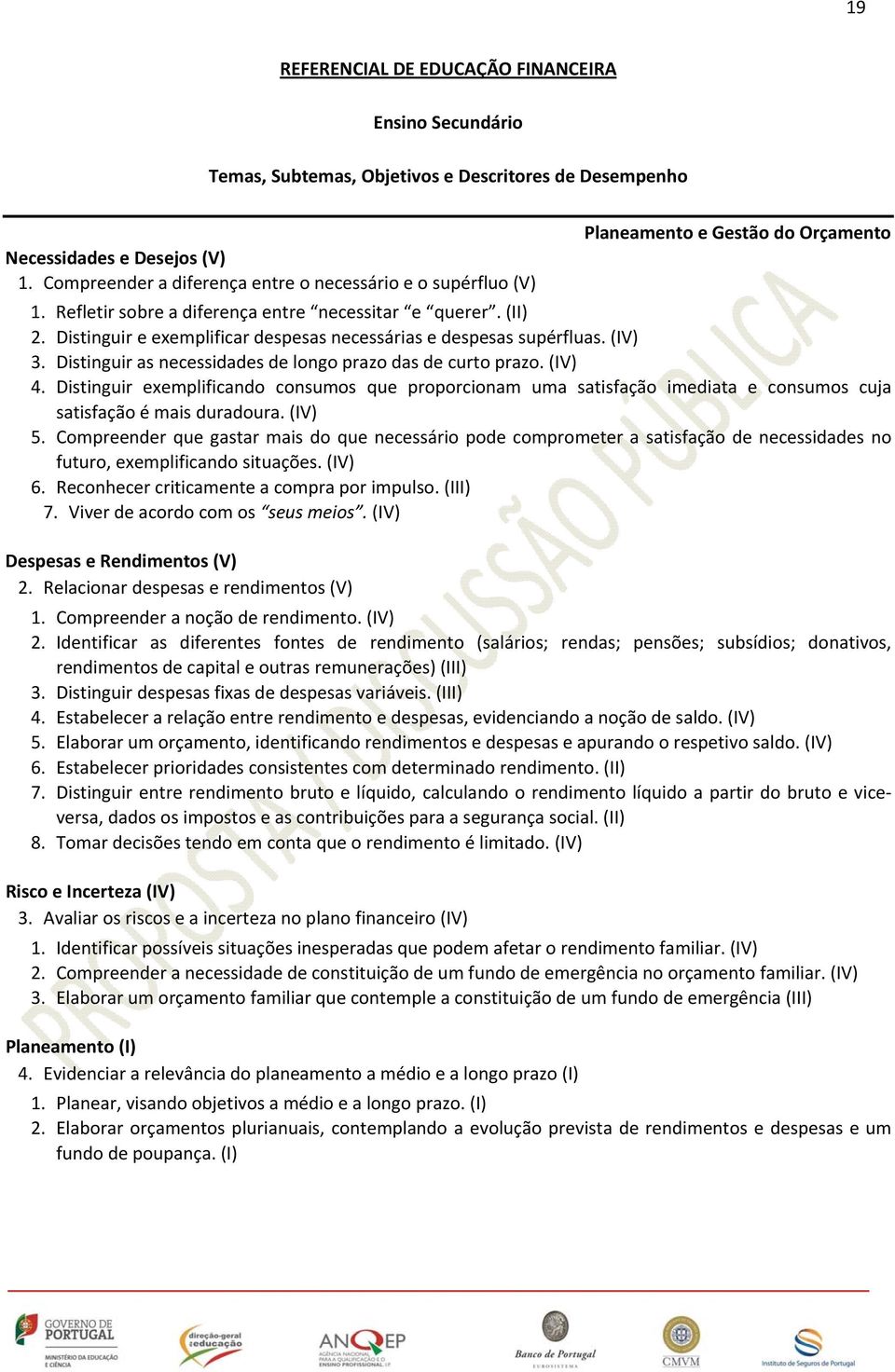 Distinguir e exemplificar despesas necessárias e despesas supérfluas. (IV) 3. Distinguir as necessidades de longo prazo das de curto prazo. (IV) 4.