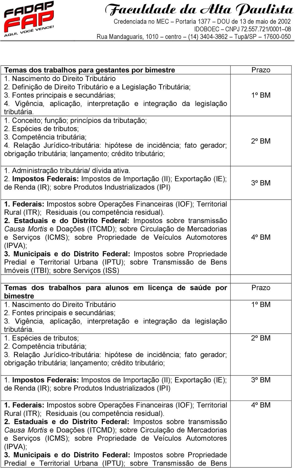 Relação Jurídico-tributária: hipótese de incidência; fato gerador; 1. Administração tributária/ dívida ativa. 2.