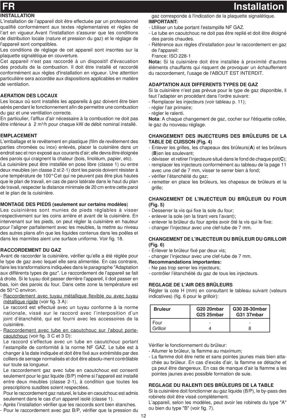 Les conditions de réglage de cet appareil sont inscrites sur la plaquette signalétique en couverture. Cet appareil n'est pas raccordé à un dispositif d'évacuation des produits de la combustion.