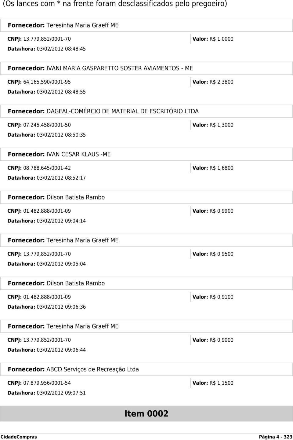 645/0001-42 Valor: R$ 1,6800 Data/hora: 03/02/2012 08:52:17 Fornecedor: Dilson Batista Rambo CNPJ: 01.482.