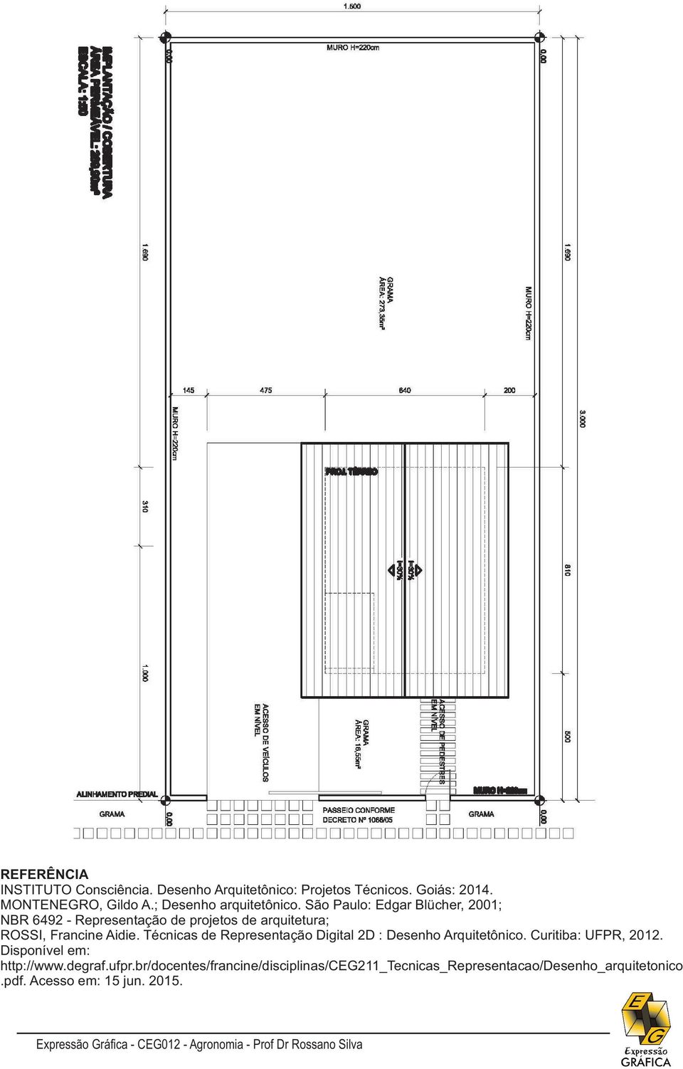 São Paulo: Edgar Blücher, 2001; NBR 6492 - Representação de projetos de arquitetura; ROSSI, Francine Aidie.