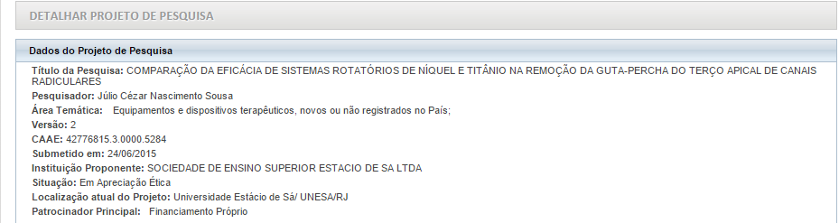 ANEXO II Submissão do projeto ao CEP (Comitê de