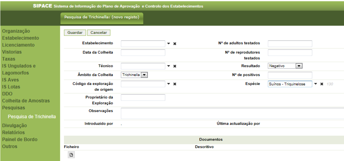 SIPACE A nova ferramenta para registo de dados de abate Diariamente são introduzidos os dados relativos à pesquisa de Trichinella referentes a