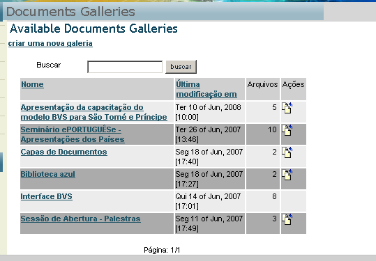 3.5 Documentos Nessa seção podem ser guardados documentos em arquivos, organizados por categorias ou galerias para reunir as coleções.