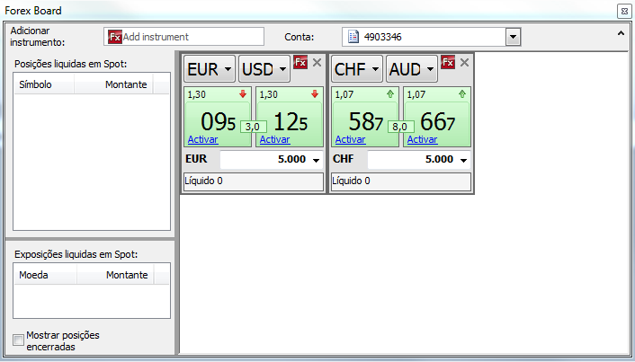 MENUS DA PLATAFORMA :: Negociação Este menu permite-lhe criar um portfolio com vários crosses.