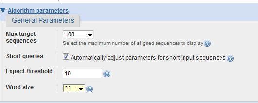 Parâmetros do blastn Max Target sequences- Numero de alinhamentos mostrados Short queries- Ajuste automático de parâmetros para