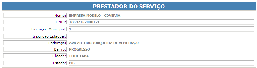 . Abrirá Dados do Prestador.