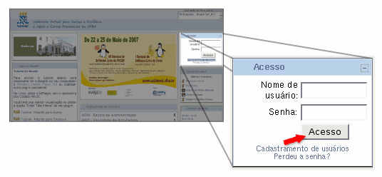 6 Acesso no Moodle Tendo feito corretamente o cadastro, para que possa navegar no moodle, o aluno clica novamente em Acesso (conforme